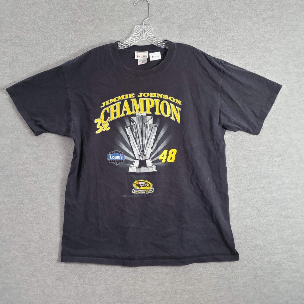 Nascar Men Shirt XL Black 2008 Champion Jimmie Johnson Racing Team Crew Neck Tee